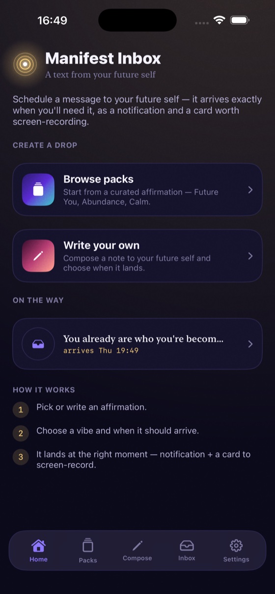 Manifest Inbox home screen